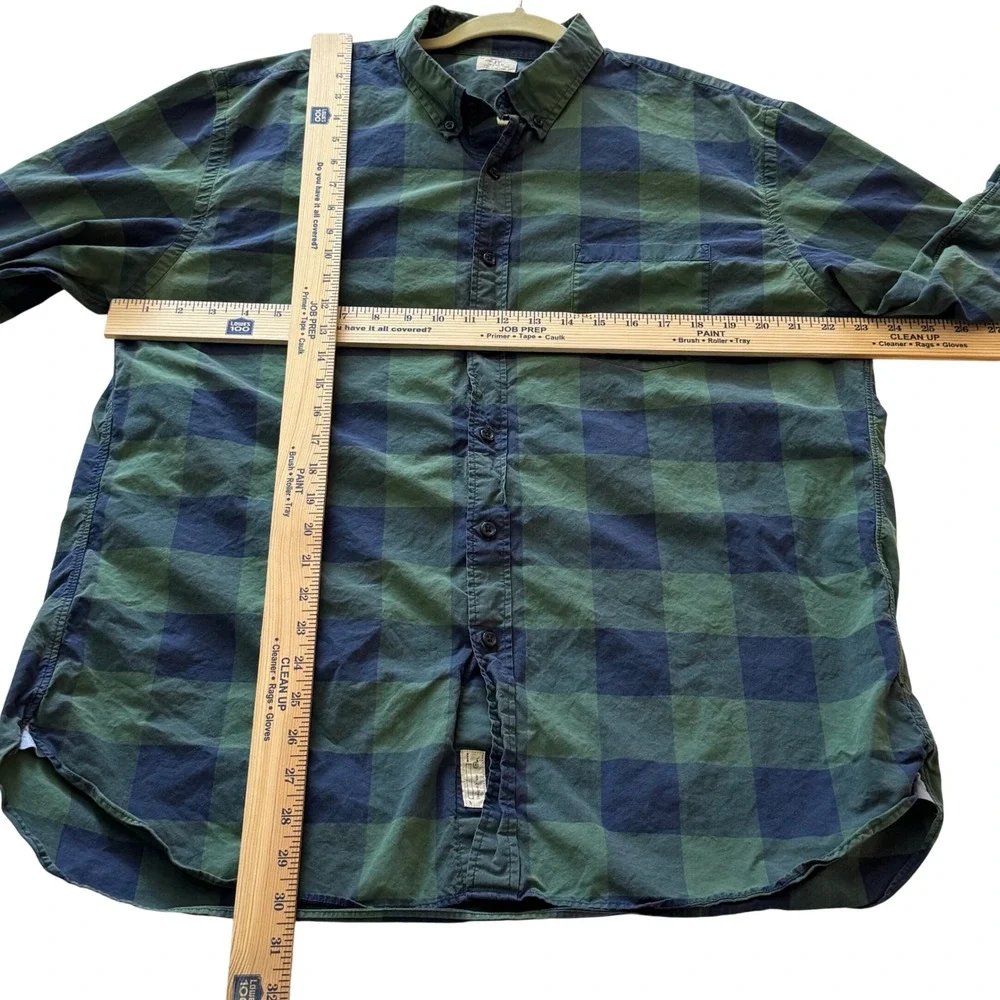 J.Crew Buffalo Check Button Down Shirt XL Green Blue Plaid‎